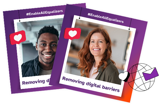 Two images designed like Polaroids showing a person on each one and the Hashtag EnableAllEqualizers