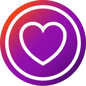 Heart icon in a purple-orange gradient circle.