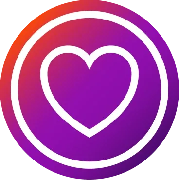Heart icon in a purple-orange gradient circle.