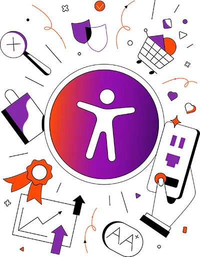accessibility logo surrounded by ecommerce icons
