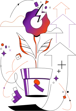 Illustration for growth featuring a glowing flower and an up arrow