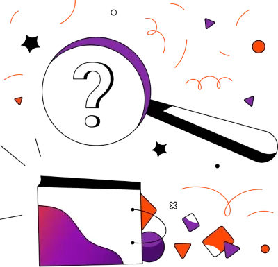 Illustration of a magnifying glass with a question mark in for our 404 page.