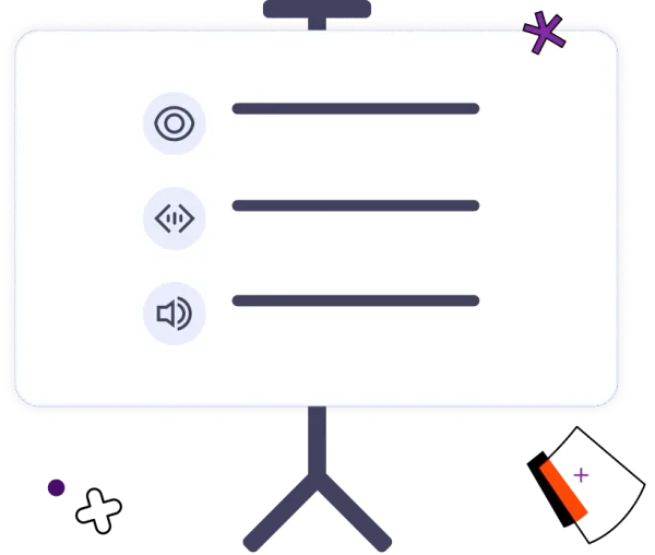 A whiteboard with graphics on to show teaching and items to be completed