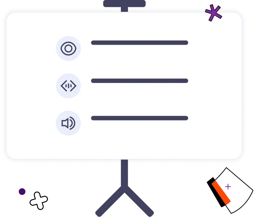 A whiteboard with graphics on to show teaching and items to be completed