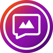 A speech bubble icon with mountains in